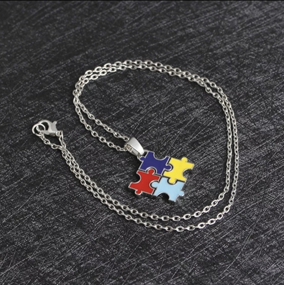Autism Puzzle Piece Charm Necklace! Autism Awareness Pretty Silver Chain - Picture 9 of 12